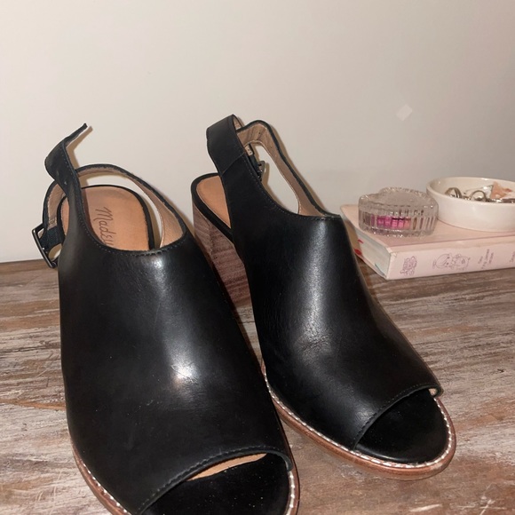 Madewell Black Leather Peep Toe Heels - Picture 2 of 4